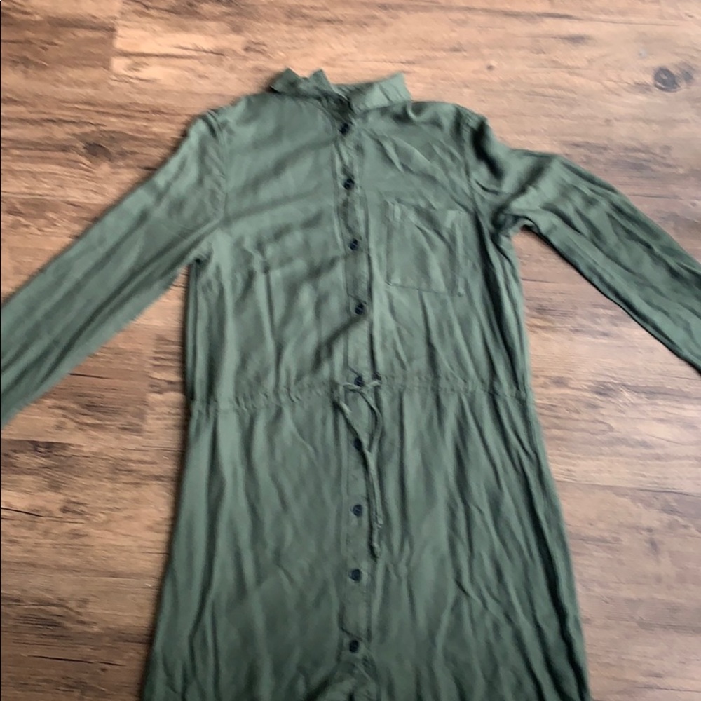 Long sleeve green dress.